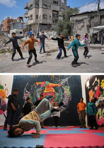 Niños de Gaza practican breakdance como terapia ante la guerra en campamento de Nuseirat